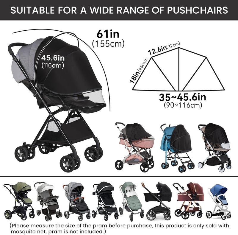 bemece 2-in-1 Durable Baby Mosquito Net with UPF50+ Sunshade for Stroller, Universal Mosquito for Stroller with Two-Way Zippers & Storage Bag, Breathable & Foldable Baby Bug Net for Strollers - Image 2